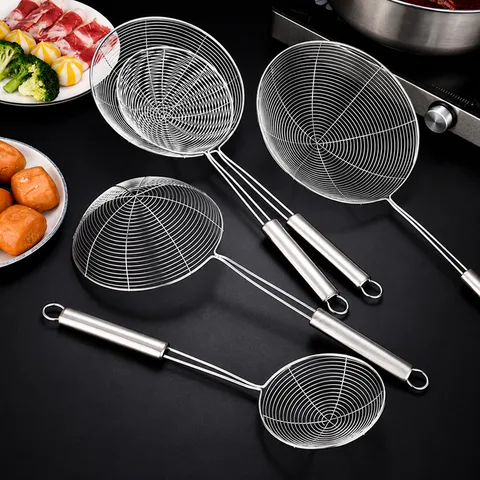 Stainless Steel Kitchen Skimmer Fine Mesh Strainer Hot Pot Colander with Long Handle