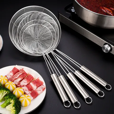 Stainless Steel Kitchen Skimmer Fine Mesh Strainer Hot Pot Colander with Long Handle