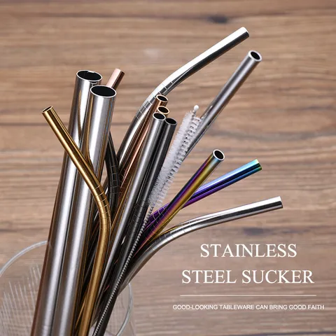 Food Grade Stainless Steel Drinking Straws Reusable Metal Straws Straight And Bent Straws With Cleaning Brush For Home Kitchen Bar