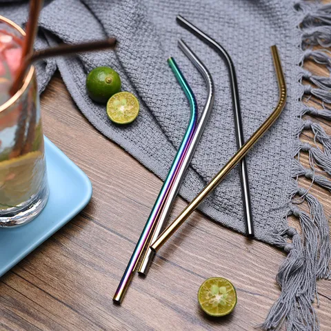 Food Grade Stainless Steel Drinking Straws Reusable Metal Straws Straight And Bent Straws With Cleaning Brush For Home Kitchen Bar