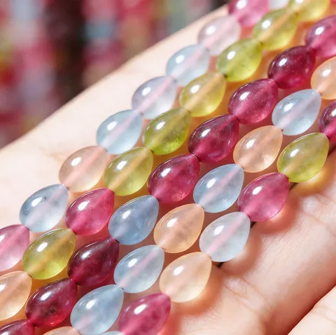 Perles en Vrac en Pierre Naturelle Colorée Couleur Bonbon Perles d'Imitation de Tourmaline Pour Fabrication de Bijoux DIY Bracelet Collier