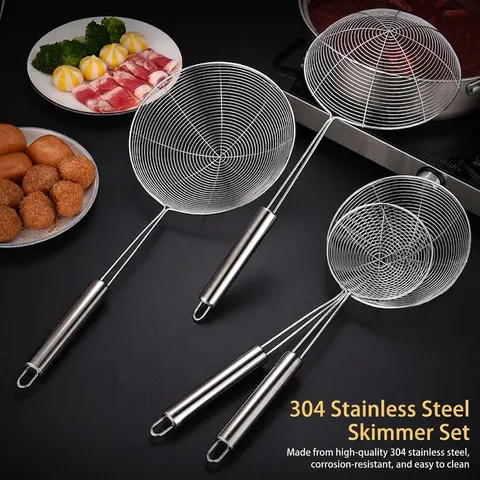 Stainless Steel Fine Mesh Skimmer Kitchen Strainer With Long Handle For Cooking Frying Filtering Hot Pot Food Skimmer Ladle Strainer
