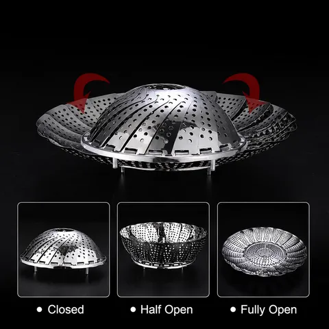 Stainless Steel Folding Steam Rack Steamer Basket Adjustable Multi-Function Lotus Steam Plate Kitchen Cooking Tool