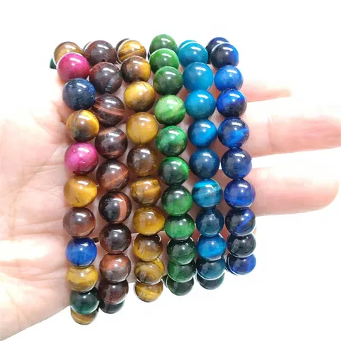 Bracelet en Pierre de Cristal Naturel Agate Œil de Tigre Mode Minimaliste Simple Boucle Perle Ronde Bracelet Unisexe Bijoux Cadeau