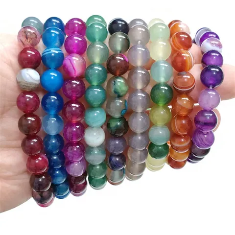 Bracelet en Pierre de Cristal Naturel Agate Œil de Tigre Mode Minimaliste Simple Boucle Perle Ronde Bracelet Unisexe Bijoux Cadeau