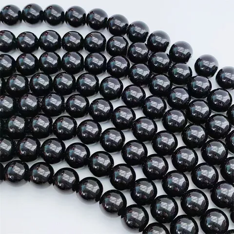Perles Rondes en Verre Obsidienne Agate Noire Naturelle Brins Semi-Finis Accessoires de Fabrication de Bijoux DIY