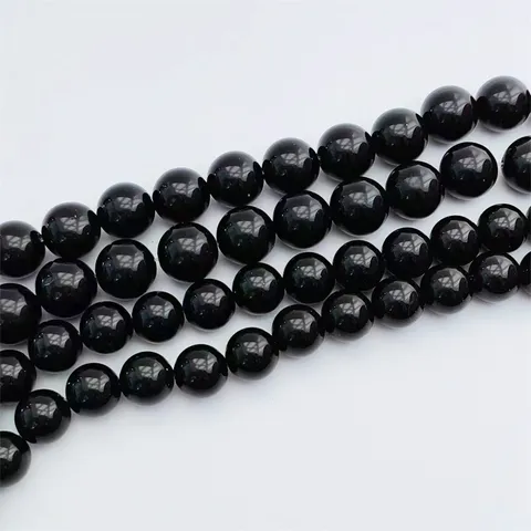 Perles Rondes en Verre Obsidienne Agate Noire Naturelle Brins Semi-Finis Accessoires de Fabrication de Bijoux DIY