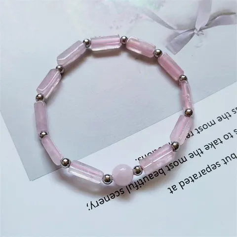 Bracelet de Perles d'Espacement de Blocs Longs en Pierre de Cristal Naturel Mode Énergie Fraîche Bijoux Unisexe