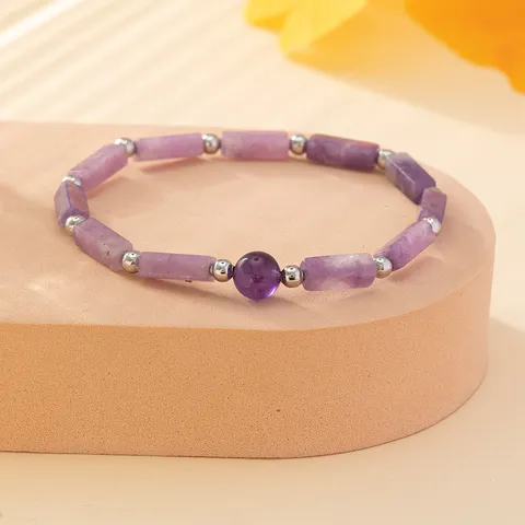 Bracelet de Perles d'Espacement de Blocs Longs en Pierre de Cristal Naturel Mode Énergie Fraîche Bijoux Unisexe