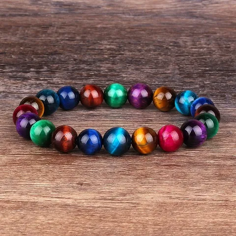 Bracelet de Perles en Pierre Œil-de-Tigre Naturelle Braccials Extensibles en Cristal de Pierre Précieuse Hommes Femmes Bijoux de Mode