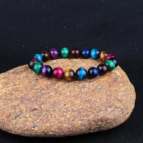 Bracelet de Perles en Pierre Œil-de-Tigre Naturelle Braccials Extensibles en Cristal de Pierre Précieuse Hommes Femmes Bijoux de Mode