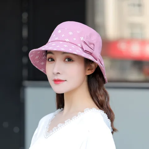 Japanisch Koreanischer Stil Baumwolle Polyester Breite Krempe Fischerhut Mit Schleife Kreuzmuster Bedruckt Faltbar Sonnenhut Für Damen Outdoor Reisen
