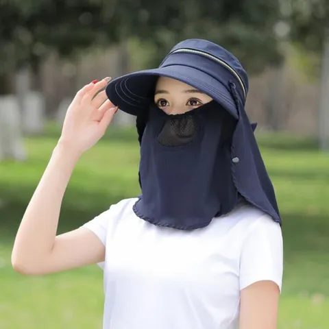 Women Sun Hat Wide Brim UV Protection Summer Mesh Breathable Face Neck Flap Cap For Outdoor Cycling Travel Hiking