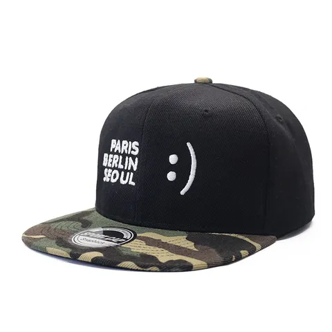 Men's Flat Brim Baseball Cap Korean Style Street Casual Hip Hop Snapback Hat Smile Embroidery Sunshade Duck Tongue Cap