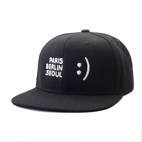 Men's Flat Brim Baseball Cap Korean Style Street Casual Hip Hop Snapback Hat Smile Embroidery Sunshade Duck Tongue Cap