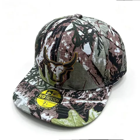 Casquette de Baseball Camouflage Taureau Brodé en Coton Bord Plat Réglable Chapeau Hip Hop pour Hommes et Femmes Rue Décontractée