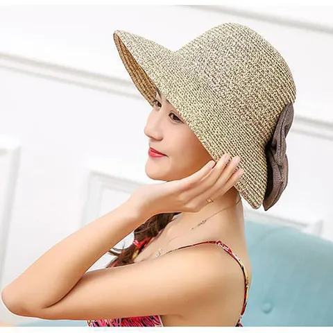 Korean Style Ribbon Bowknot Straw Hat For Women Kids Large Brim Breathable Foldable Sun Protection Outdoor Beach Sun Hat