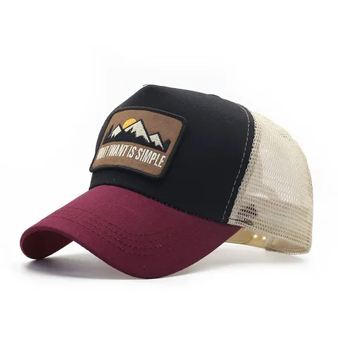 Outdoor Sports Mesh Baseball Cap Unisex Breathable Color Block Sun Protection Hiking Hat With Mountain Embroidery