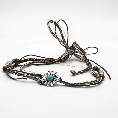 Retro Ethnic Woven Hat Band For Men Women Handmade Faux Leather Cowboy Hat Accessories With 3D Metal Bull Head Rivets Chain