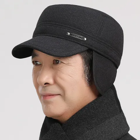 Gorra Plana Cálida de Invierno para Hombre de Mezcla de Algodón y Poliéster con Orejeras Clásica Color Sólido Gorra con Visera Casual para Exteriores