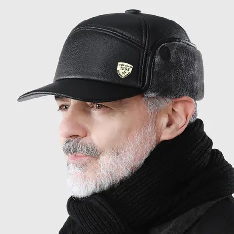 Heren Winter Kunstleder Platte Pet Verdikt Warme Oorklep Platte Hoed Winddicht Casual Vader Hoed