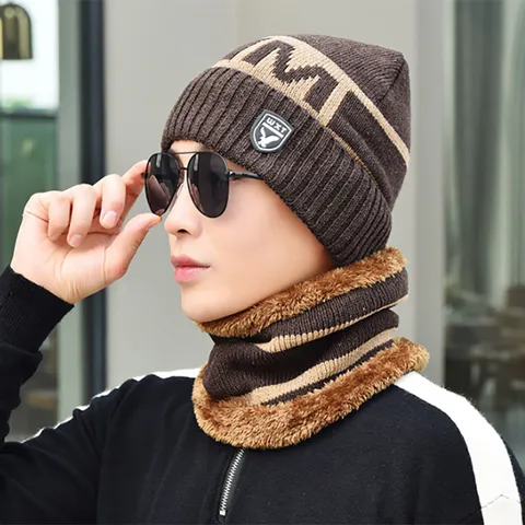 Men Winter Warm Fleece Lined Knit Beanie Hat Thick Thermal Striped Knitted Skull Cap Cold Weather Outdoor Sports Skullies Hat For Youth