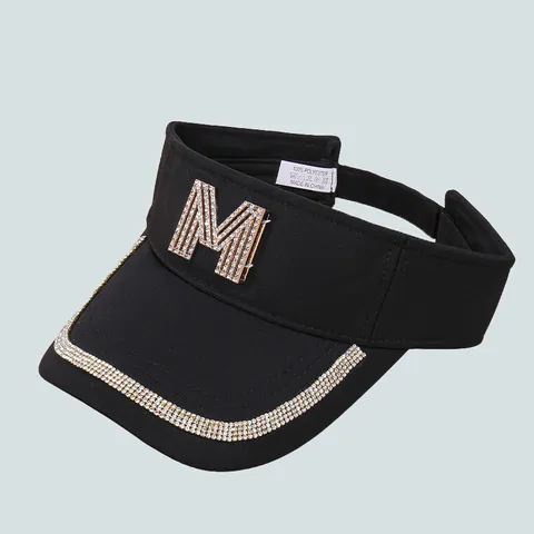 Gorra Visera con Letras de Strass para Mujer Verano Exterior Protección Solar Parte Superior Vacía Sombrero de Sol