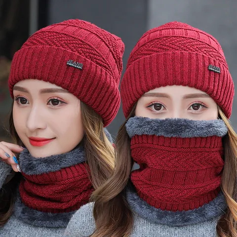 Winter Warm Strickmütze Und Schal Set Fleece Gefüttert Beanie Ohrenschutz Winddicht Outdoor Radsport Mütze Für Herren Damen Lässig