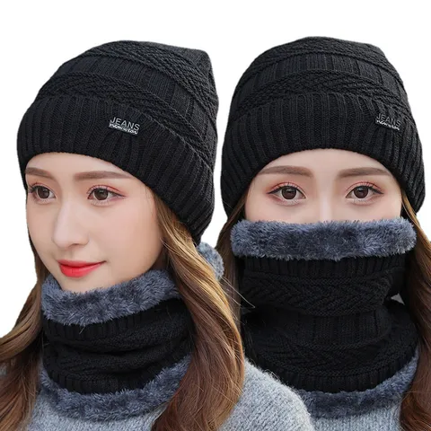 Winter Warm Strickmütze Und Schal Set Fleece Gefüttert Beanie Ohrenschutz Winddicht Outdoor Radsport Mütze Für Herren Damen Lässig