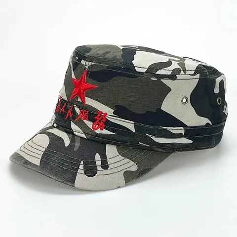 Men Casual Cotton Flat Top Cap Camouflage Five Star Embroidery Military Baseball Sun Hat Adjustable