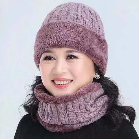 Winter Warm Acrylic Knit Hat And Scarf Set Plush Lining Windproof Beanie For Middle Aged And Elderly Men Women Everyday Outdoor Wear