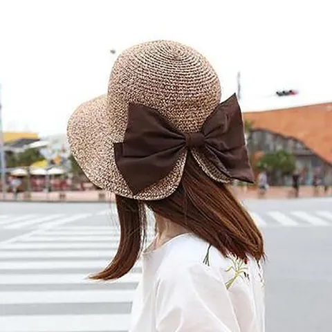 Korean Style Ribbon Bowknot Straw Hat For Women Kids Large Brim Breathable Foldable Sun Protection Outdoor Beach Sun Hat