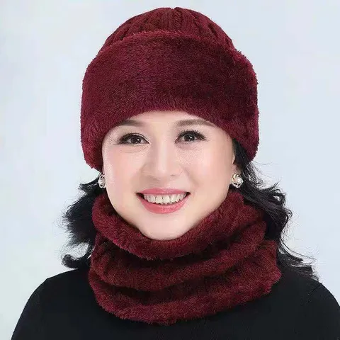 Winter Warm Acrylic Knit Hat And Scarf Set Plush Lining Windproof Beanie For Middle Aged And Elderly Men Women Everyday Outdoor Wear