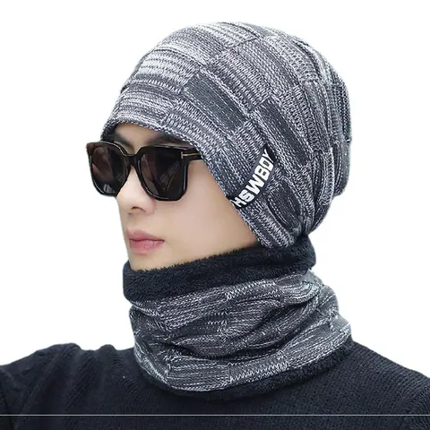 Winter Acryl Gebreide Muts Nekwarmer Set Fleece Gevoerd Dikke Thermische Bivakmuts Gezichtsbescherming Outdoor Fietsen Casual Unisex