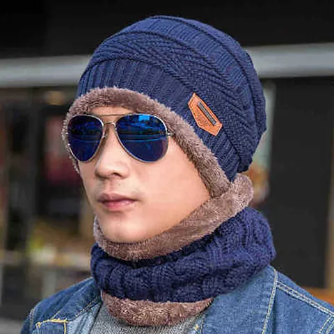 Winter Warm Knit Hat And Scarf Set Fleece Lined Thickened Thermal Beanie Neck Warmer Set For Men Women Outdoor Riding Cold Protection