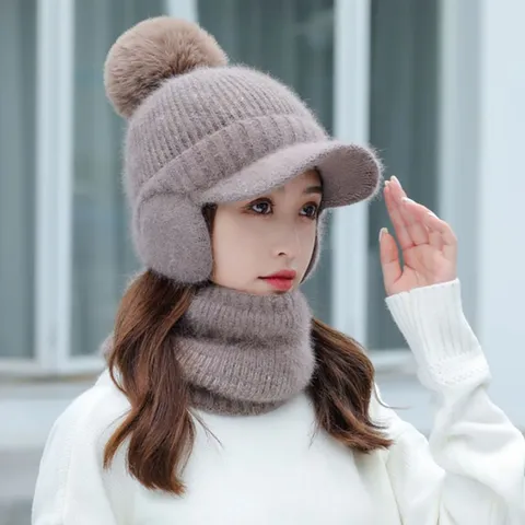 Gorro de Punto Cálido de Invierno para Mujer Gorro Beanie con Protección para los Oídos con Pompón Cortavientos Térmico de Acrílico