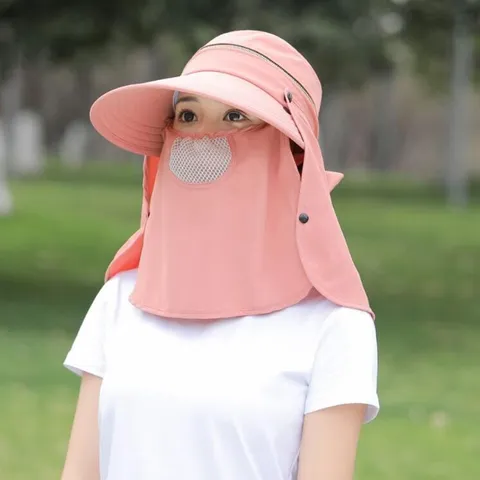 Women Sun Hat Wide Brim UV Protection Summer Mesh Breathable Face Neck Flap Cap For Outdoor Cycling Travel Hiking