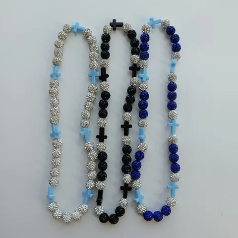 Colorful Polymer Clay Rhinestone Shamballa Bead Necklace Elastic Hip Hop Statement Jewelry