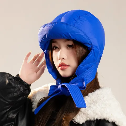 Unisex Winter Windproof Ear Protection Trapper Hat Soft Cotton Thickened Warm Outdoor Earflap Cap With Tie Bow Ribbon Design