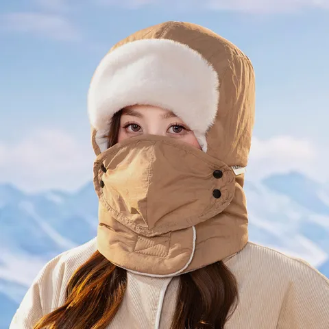 Sombrero de Cazador de Invierno para Mujeres Hombres A Prueba de Viento Piel Sintética Ushanka Con Máscara Orejeras Térmico Ciclismo Esquí Gorro
