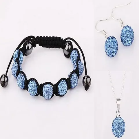Shamballa Style Rhinestone Pave Bead Woven Bracelet Earrings Necklace For Women Fashion Handmade Bohemian Jewelry Set
