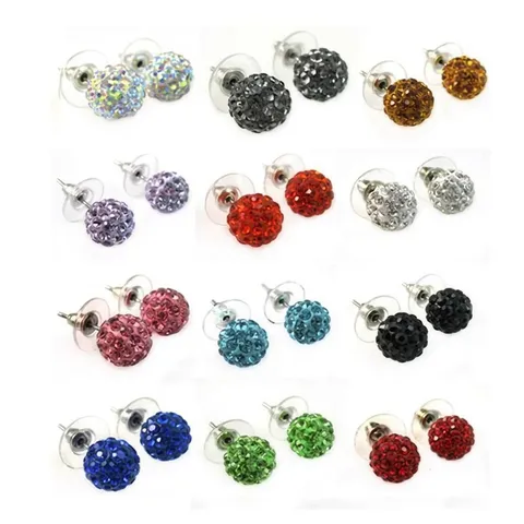 Shamballa Style Full Rhinestone Ball Stud Earrings Polymer Clay Pave Crystal Ear Jewelry For Women Men Unisex Daily Party Gift