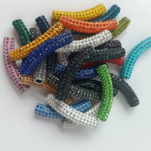 Polymer Clay Rhinestone Curved Tube Loose Beads Pave Disco Spacer Beads For DIY Bracelet Necklace Handmade Jewelry Craft Making