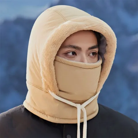 Winter Warm Ushanka Hat With Face Mask Neck Warmer Hooded Cotton Faux Fur Trapper Bomber Cap For Men Women Outdoor Casual