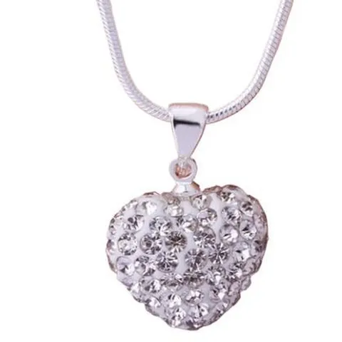 Polymer Clay Heart Disco Ball Rhinestone Pendant Necklace Alloy Snake Chain Shamballa Jewelry Set For Women Daily Party Decor