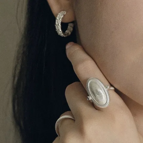 Silber-Plattiertes Kupfer Achat Wende-Ring Halskette Schmuckset Für Damen Mode Oval Schwarz Weiß Achat Schmuckset