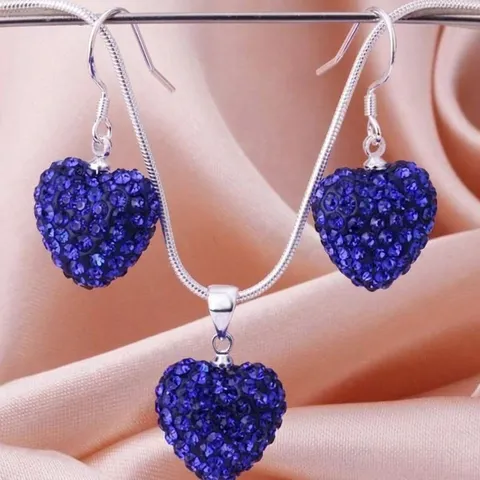 Versilbertes Herz Shamballa Schmuck Halskette Und Ohrringe Für Damen Strass Eingelegter Polymerton Pave Disco Ball Schmuck
