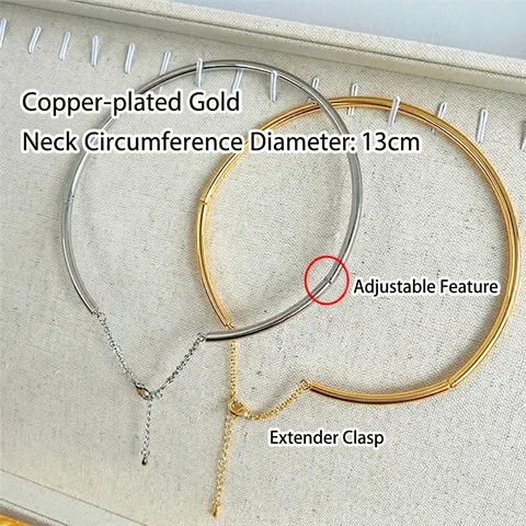 Collar Choker Torque de Cobre Chapado en Oro Minimalista para Mujer Gargantilla de Metal Ajustable Joyería de Moda Elegante