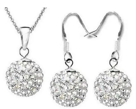 Kristal Shamballa Bal Hanger Halsketting En Oorbellen Set Polymeer Klei Strass Verzilverd Sieraden Cadeau Voor Vrouwen