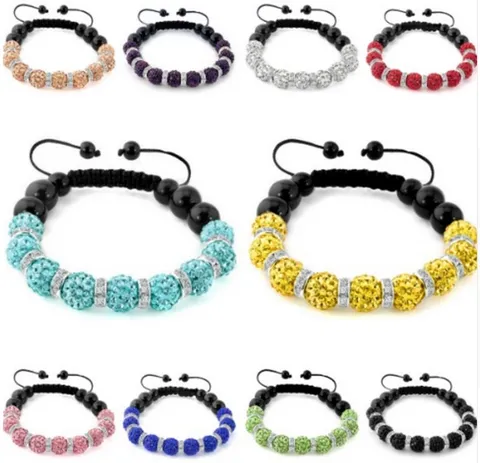 Dames Shamballa Armband Kristal Strass Kleibal Gevlochten Verstelbare Mode Sieraden